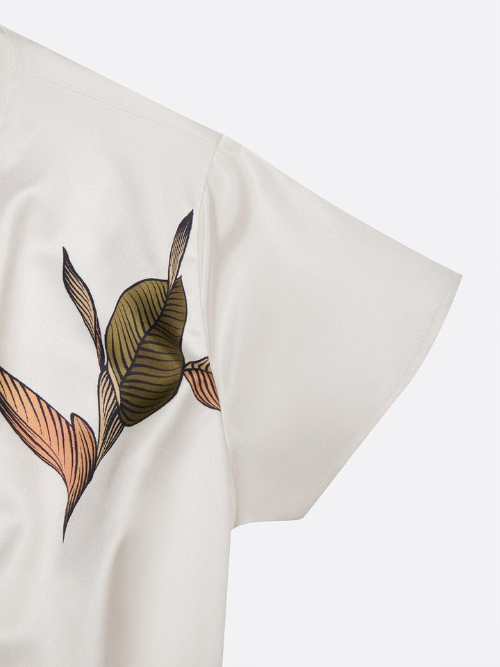 Shine - Weißes Midikleid mit Blättermuster