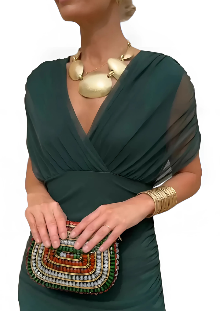 Aure Maxikleid mit Fantasie-Blumenmuster und V-Ausschnitt - Grün