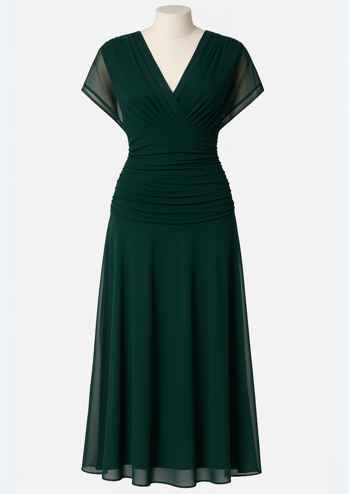 Aure Maxikleid mit Fantasie-Blumenmuster und V-Ausschnitt - Grün