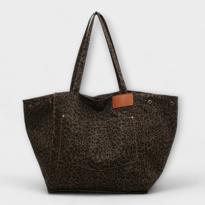 Emma – Elegante Schultertasche aus Canvas mit Leopardenmuster