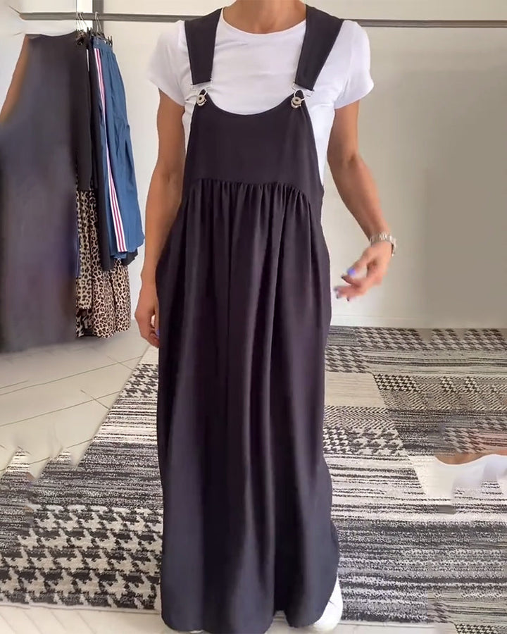 Ellen - Lässiges Kleid mit einfarbigen Hosenträgern 