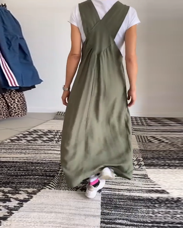 Ellen - Lässiges Kleid mit einfarbigen Hosenträgern 