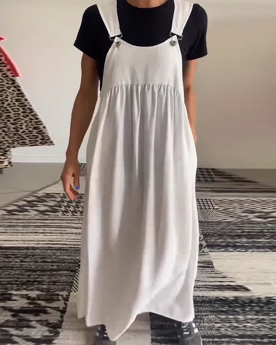 Ellen - Lässiges Kleid mit einfarbigen Hosenträgern 