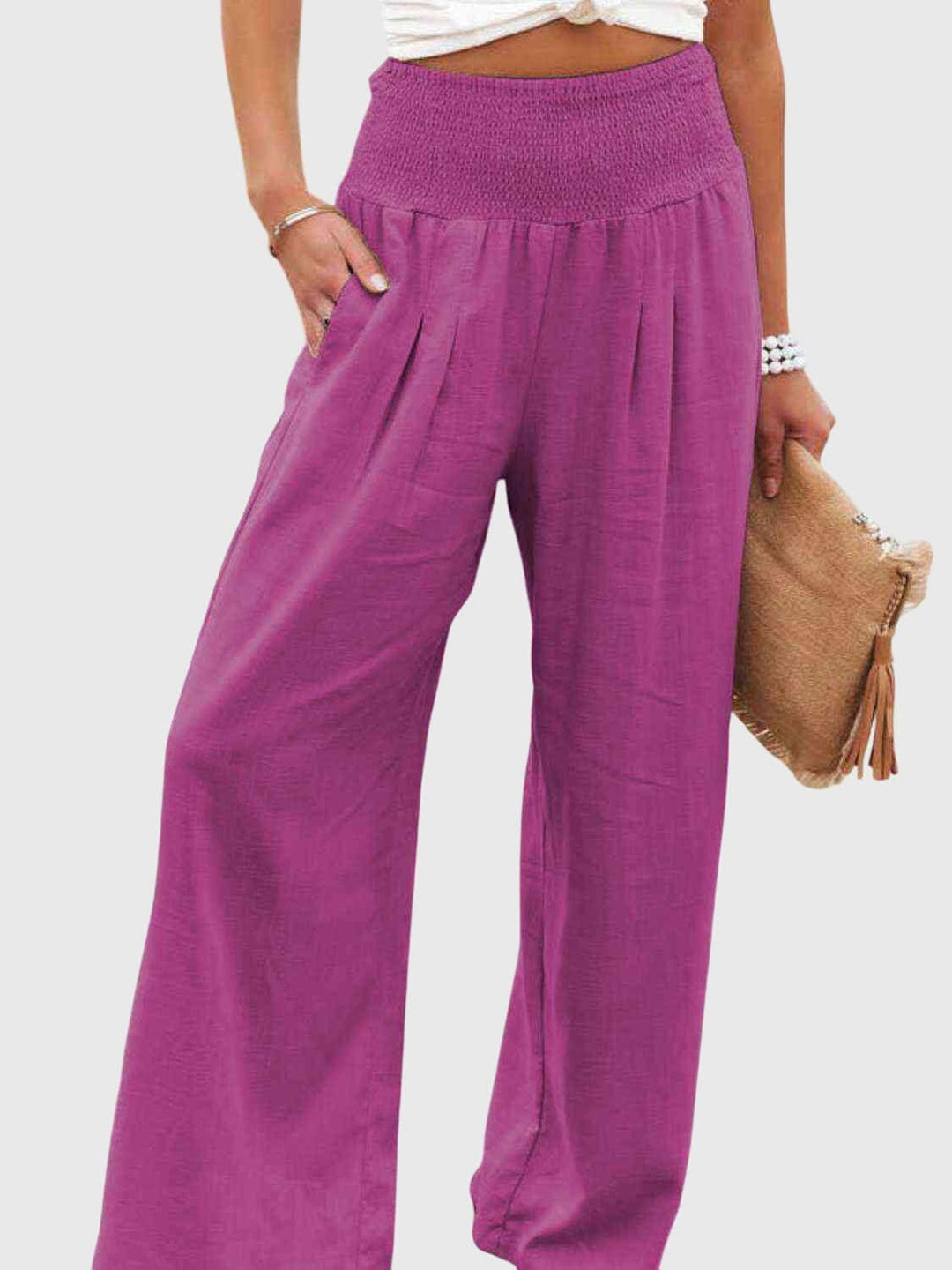 Jane | Full Size Smocked Waist Wide Leg Pants