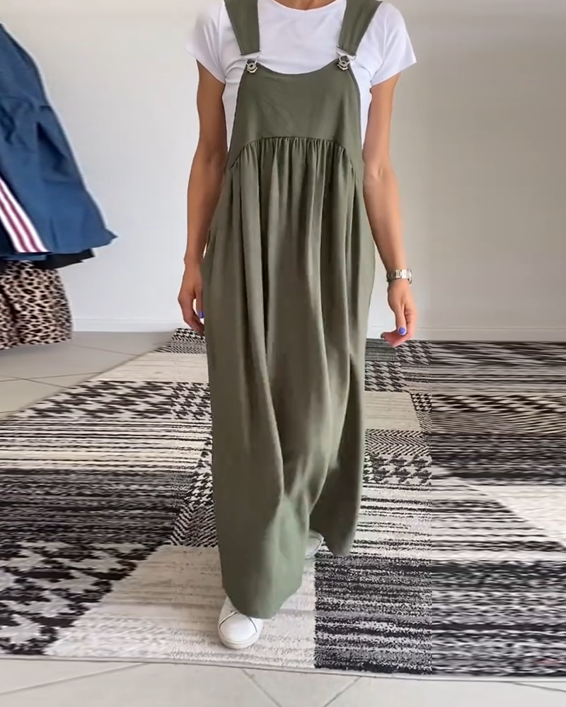 Ellen - Lässiges Kleid mit einfarbigen Hosenträgern 
