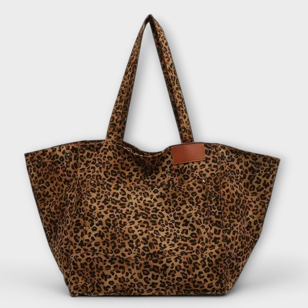 Emma – Elegante Schultertasche aus Canvas mit Leopardenmuster