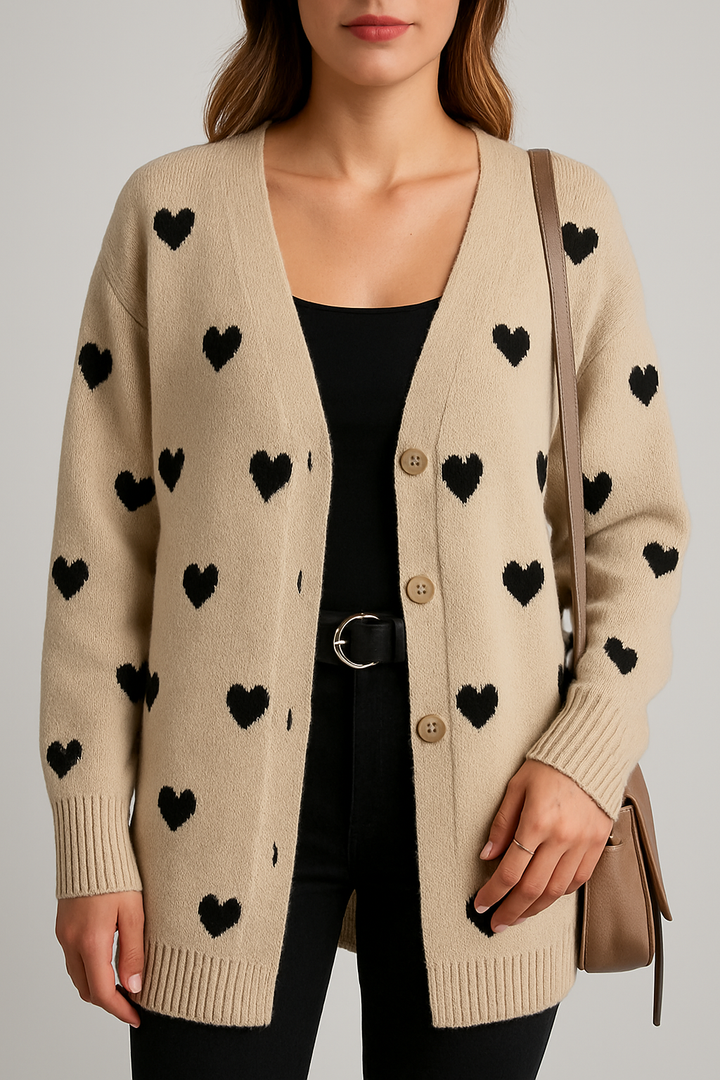 Ria - Heart Print Cardigan