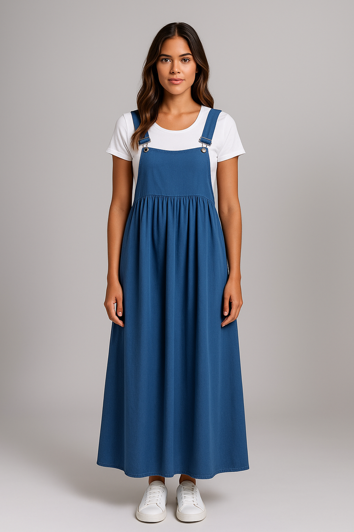 Ellen - Lässiges Kleid mit einfarbigen Hosenträgern 