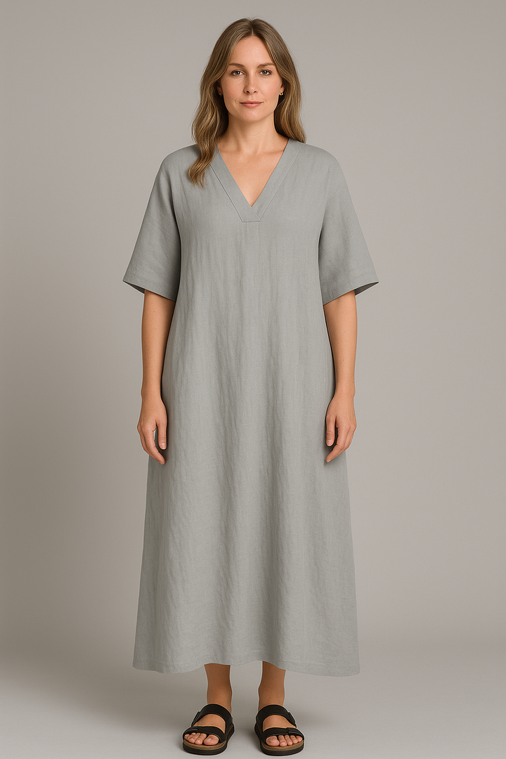 Lucia - Kleid in lockerer Passform mit V-Ausschnitt 