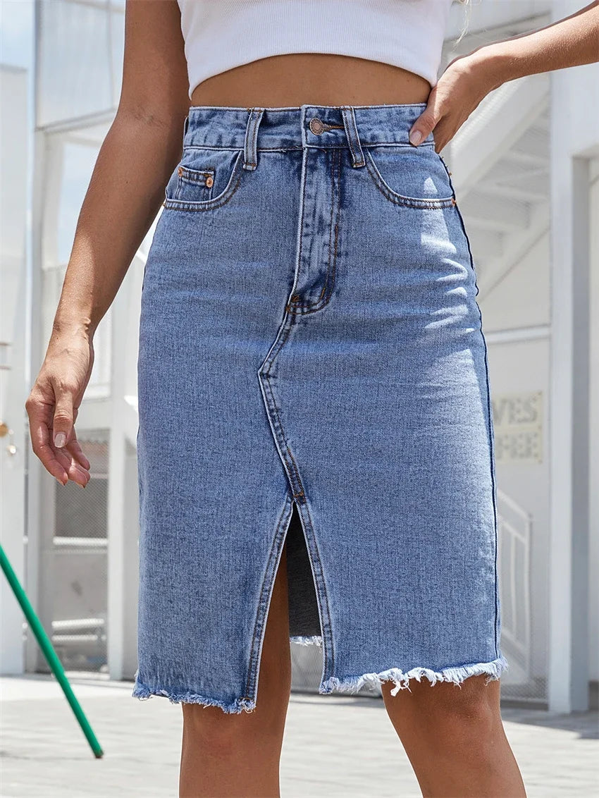 GISELE™ – Lässiger Schlitz Midi Denimrock