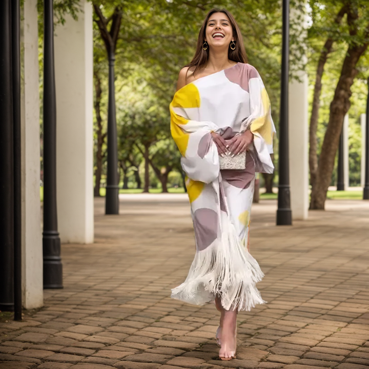 Shelley - Satin Dress with Puffed Sleeves