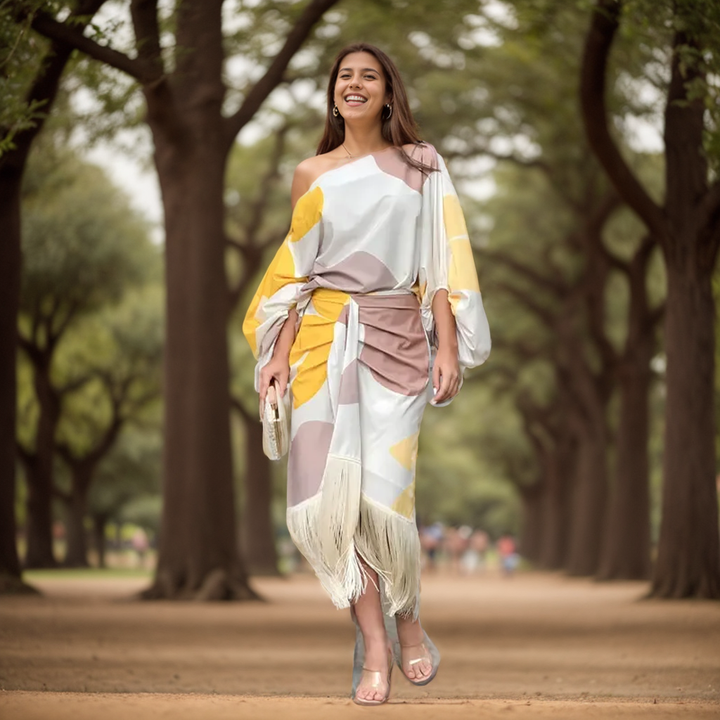 Shelley - Satin Dress with Puffed Sleeves