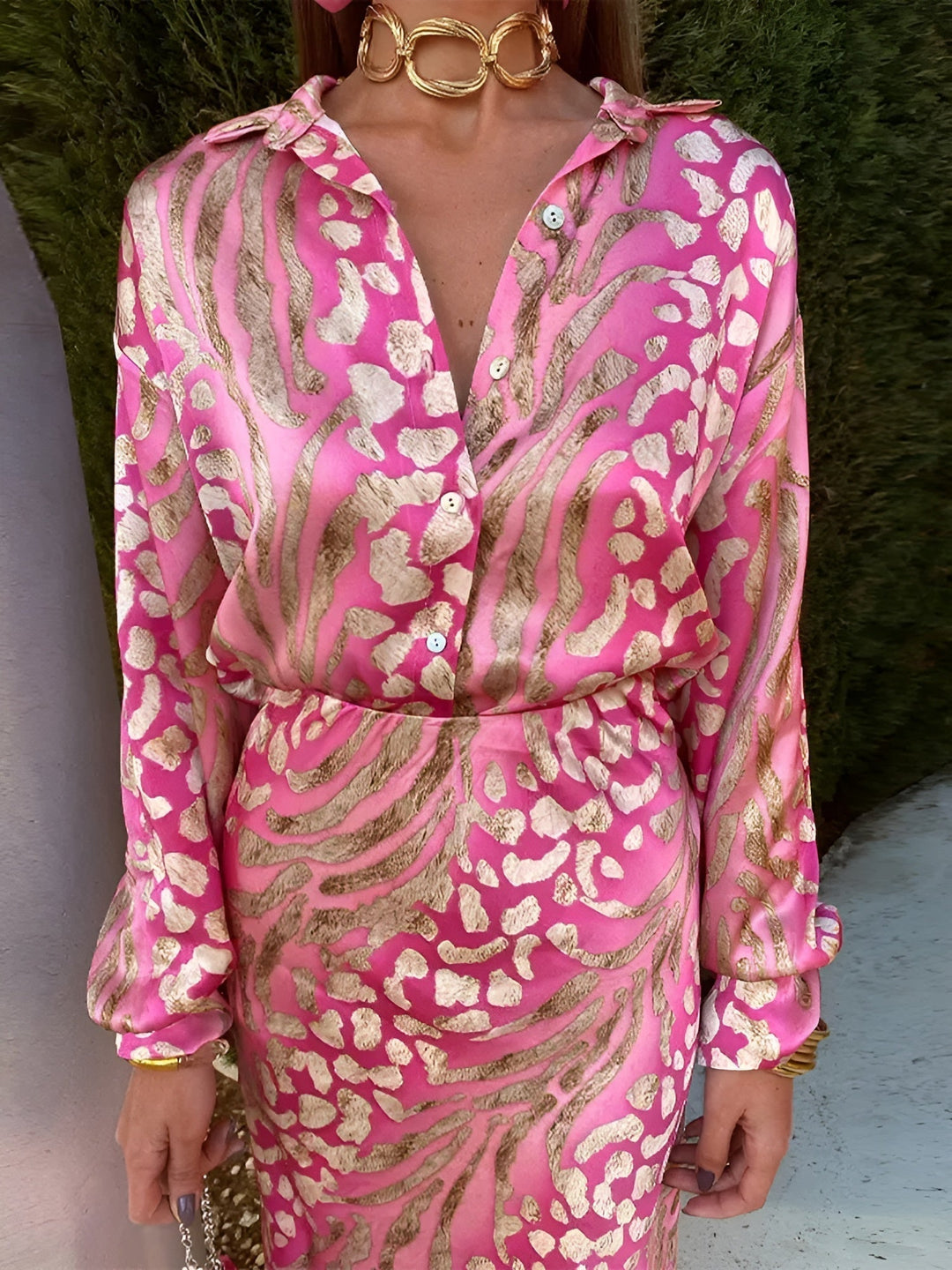 Mei - Elegant Satin Shirt Dress