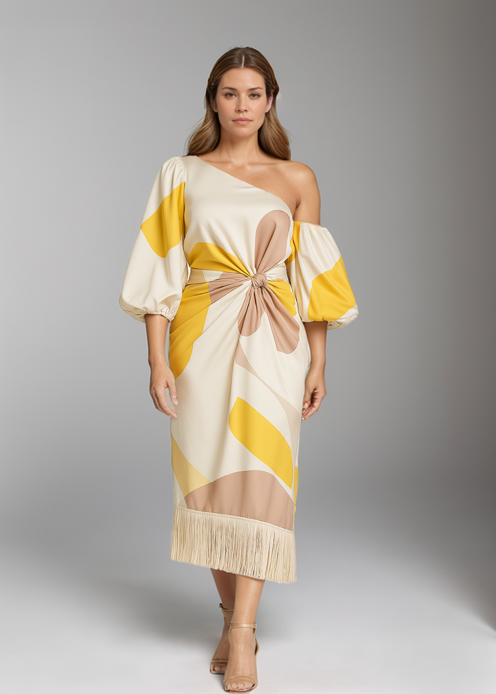 Shelley - Satin Dress with Puffed Sleeves