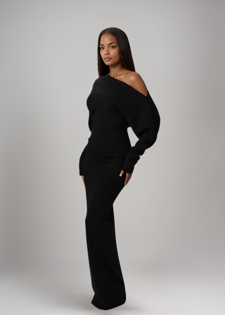 Rosa - Trägerloses Maxi-Strickkleid