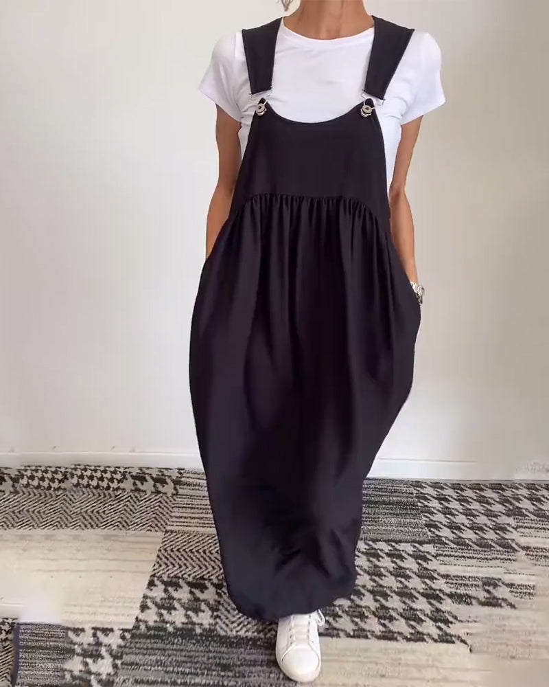 Ellen - Lässiges Kleid mit einfarbigen Hosenträgern 