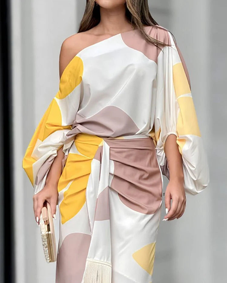 Shelley - Satin Dress with Puffed Sleeves