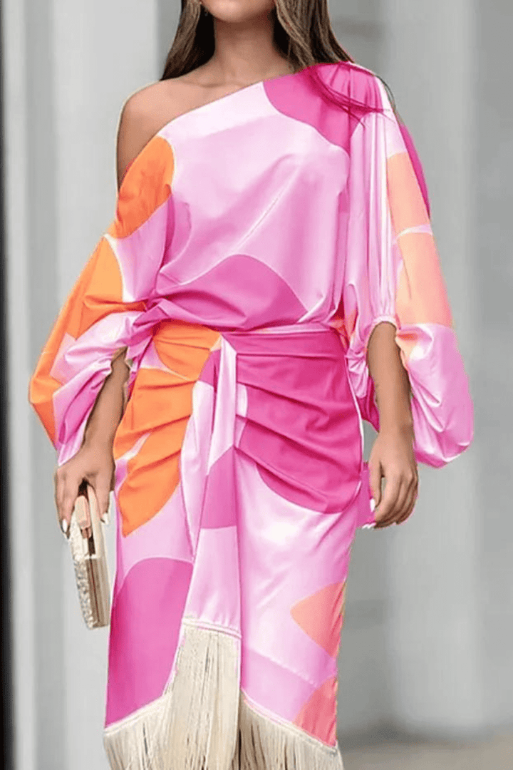 Shelley - Satin Dress with Puffed Sleeves